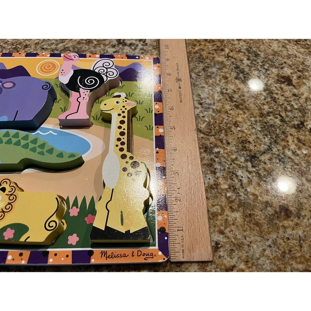 Melissa & Doug Wooden Chunky Puzzles Safari Animals 2014  8 Pieces Excellent